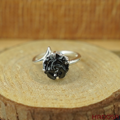 Nhẫn bạc hoa mẫu đơn Tourmaline