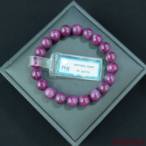 Vòng đá Ruby Nam Phi hồng đậm 9mm chuẩn 5A