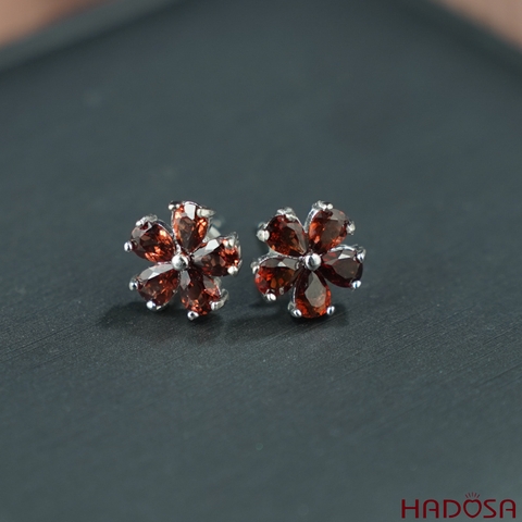 Bông tai Garnet 3*4mm bạc 925