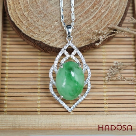 Mặt dây chuyền bạc Cẩm Thạch oval xanh lí