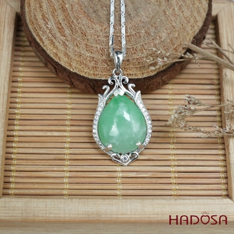 Mặt dây chuyền bạc Cẩm Thạch oval xanh lí