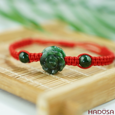 Vòng phong thuỷ Mặt Cẩm Thạch hoa mẫu đơn 14mm