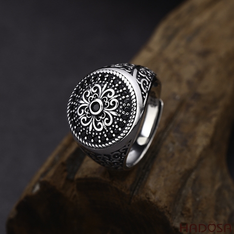 Nhẫn nam bạc Thái họa tiết Mandala cổ điển