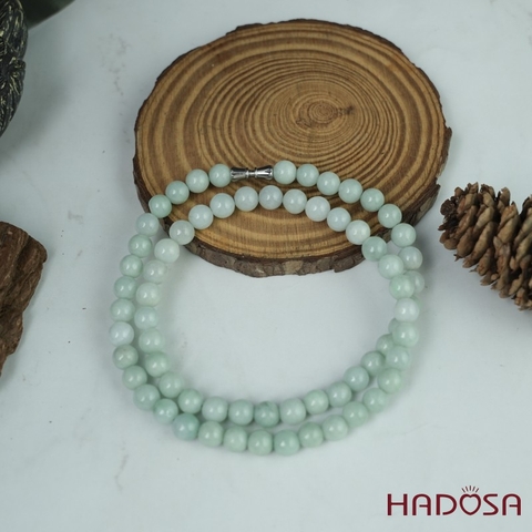 Vòng cổ Ngọc Cẩm Thạch Jade A đậu chủng xanh lí 8mm 50cm