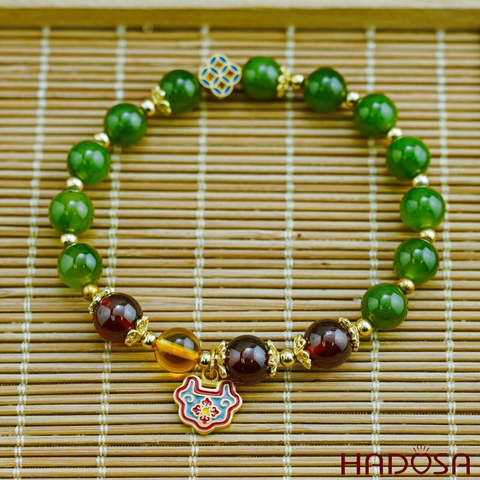 Vòng phong thủy đá Ngọc Bích 8mm mix charm bạc
