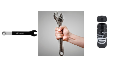 Cờ lê, mỏ lết và chai đựng dụng cụ