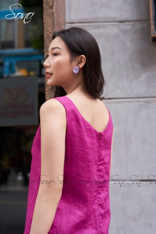 SONO - Đầm linen cổ tim thêu dọc