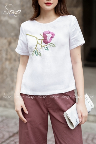 SONO - Áo chất linen thêu hoa ngực
