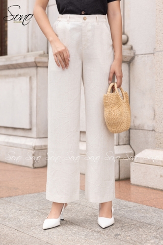 SONO - Áo linen cổ danton thêu nắp túi