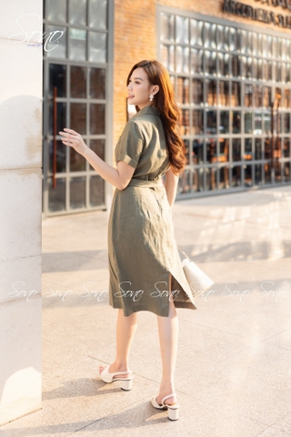 SONO - Đầm sơ mi linen kèm belt
