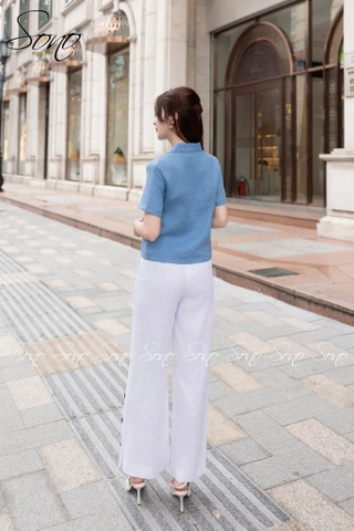 SONO - Áo linen cổ danton thêu nắp túi