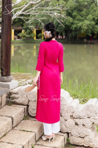 SONO - Áo dài hồng sen thêu cành hoa