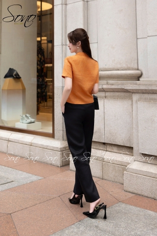 SONO - Áo linen cổ danton thêu nắp túi