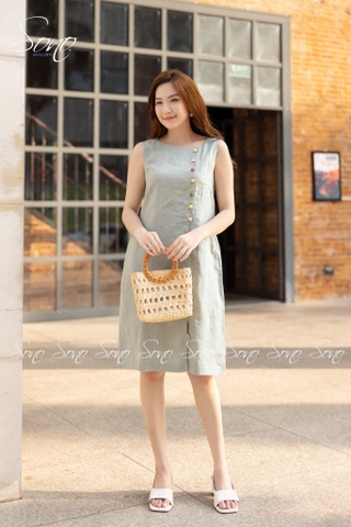SONO - Đầm linen lượn sóng nút nhiều màu