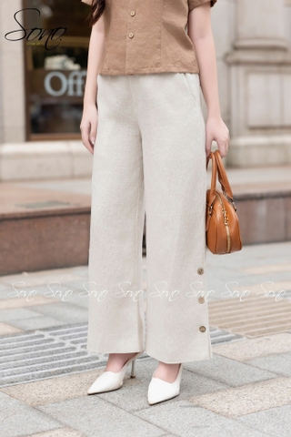 SONO - Áo linen cổ danton thêu nắp túi