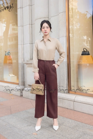 SONO - Áo sơ mi dài tay linen nút bọc 2 bên