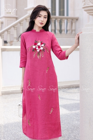 SONO - Áo dài hồng thêu quấn bông