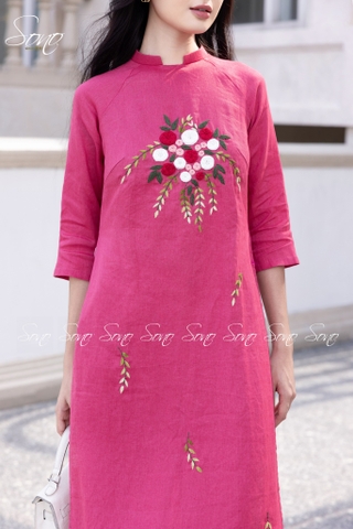 SONO - Áo dài hồng thêu quấn bông