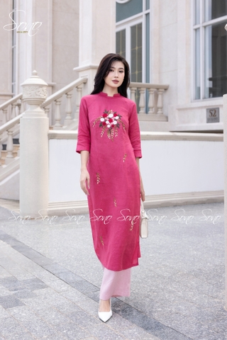 SONO - Áo dài hồng thêu quấn bông