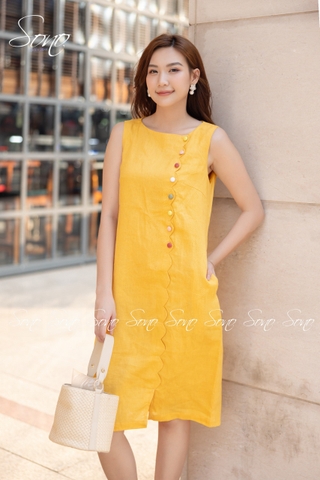 SONO - Đầm linen lượn sóng nút nhiều màu