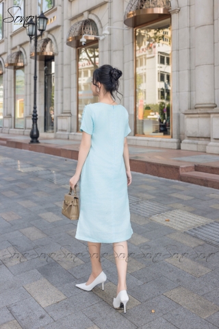 SONO - Đầm linen nút bọc tay thêu chim