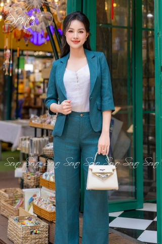 SONO - Áo vest linen tay lỡ nút bọc
