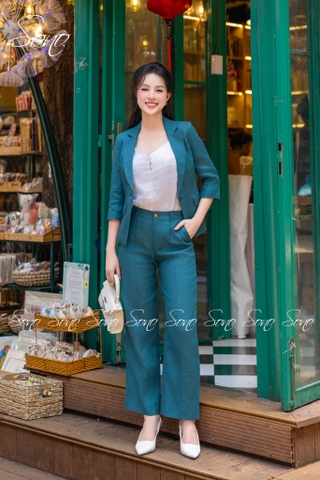 SONO - Áo vest linen tay lỡ nút bọc