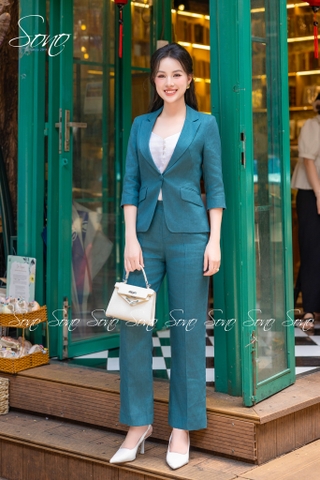 SONO - Áo vest linen tay lỡ nút bọc