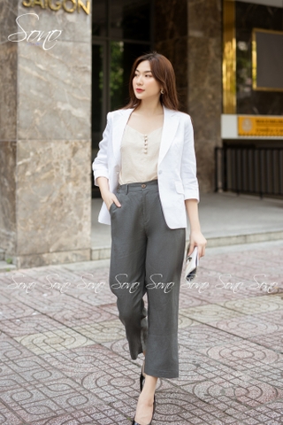 SONO - Áo vest linen tay lỡ nút bọc