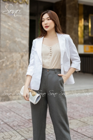 SONO - Áo vest linen tay lỡ nút bọc
