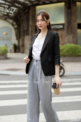 SONO - Áo vest linen tay lỡ nút bọc