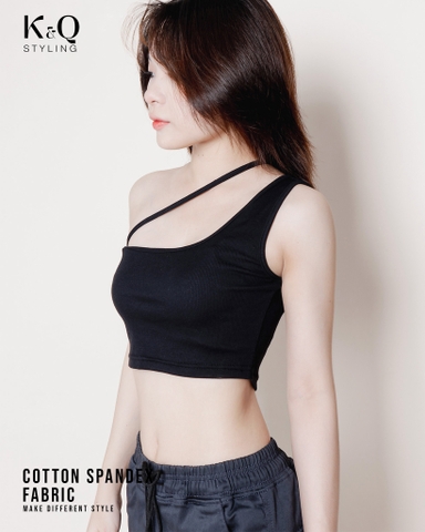 Áo croptop thun cotton borip 1 dây lệch vai xéo