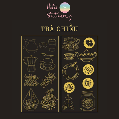 Sticker nhãn dán cổ điển Anh PET vàng ánh kim trang trí sổ