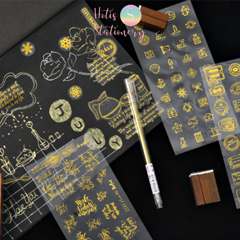 Sticker nhãn dán cổ điển Anh PET vàng ánh kim trang trí sổ