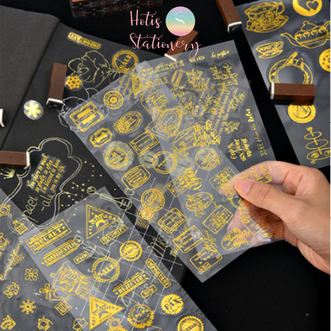 Sticker nhãn dán cổ điển Anh PET vàng ánh kim trang trí sổ