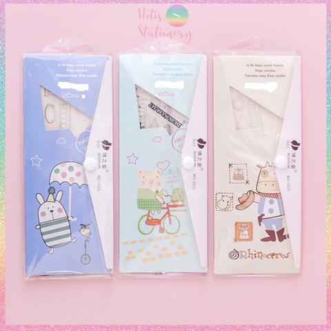 Bộ thước eke 4 món Hotis đo độ, đo góc trong suốt