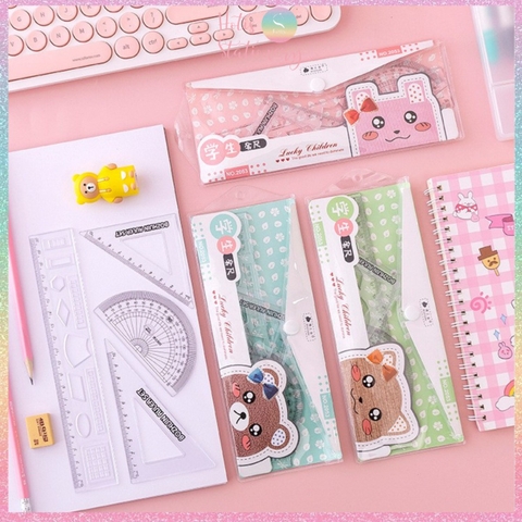 Bộ thước eke 4 món Hotis đo độ, đo góc trong suốt