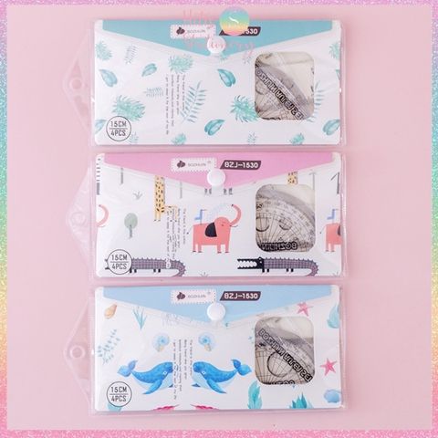 Bộ thước eke 4 món Hotis đo độ, đo góc trong suốt