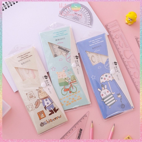 Bộ thước eke 4 món Hotis đo độ, đo góc trong suốt