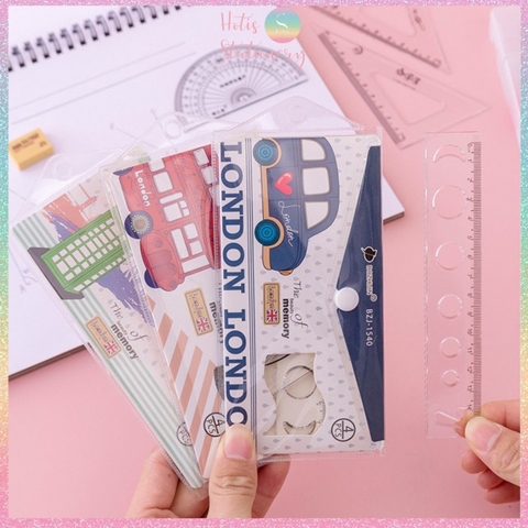 Bộ thước eke 4 món Hotis đo độ, đo góc trong suốt