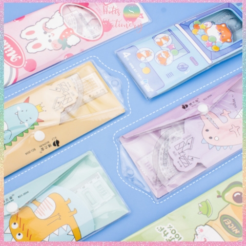 Bộ thước eke 4 món Hotis đo độ, đo góc trong suốt