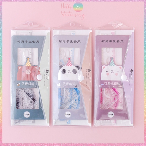 Bộ thước eke 4 món Hotis đo độ, đo góc trong suốt