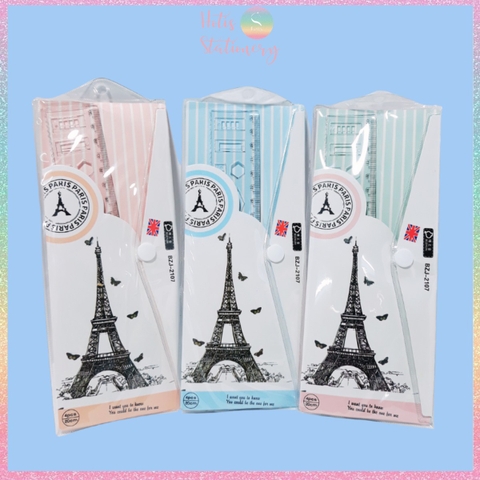 Bộ thước eke 4 món Hotis đo độ, đo góc trong suốt