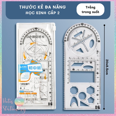 Thước kẻ đa năng HOTIS thước vẽ hình học đa chức năng hỗ trợ học toán