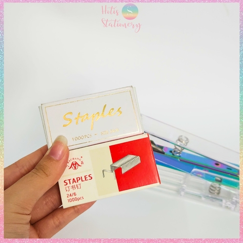 Hộp 1000 kim bấm 24/6 màu bạc, đồng - Loại lớn