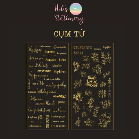 Sticker nhãn dán cổ điển Anh PET vàng ánh kim trang trí sổ