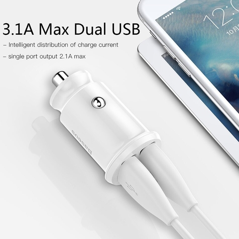 Bộ tẩu sạc đa năng dùng cho xe hơi Baseus Grain Mini (5V, 3.1A Fast Charge, 2 cổng USB Car Charger)