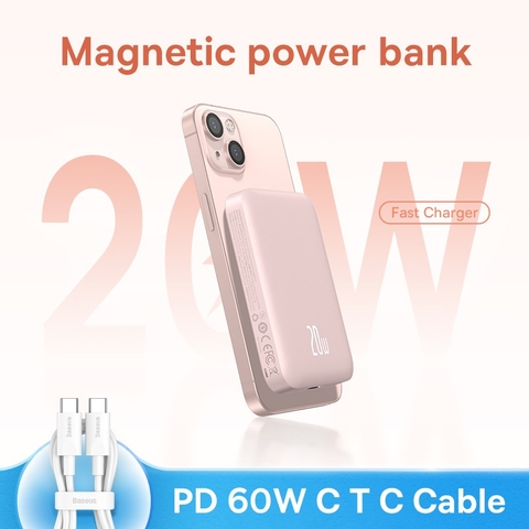 Pin dự phòng không dây tích hợp nam châm Baseus Magnetic Wireless Charging Power bank 6000mAh / 10000mAh 20W (With Baseus Xiaobai series Cable Type-C to Type-C 60W(20V/3A) 50cm)