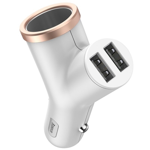 Bộ tẩu sạc mở rộng 3 trong 1 dùng cho xe hơi Baseus Y Type Dual USB (40W, 3.4A Fast Charge, Intelligent Car charger)