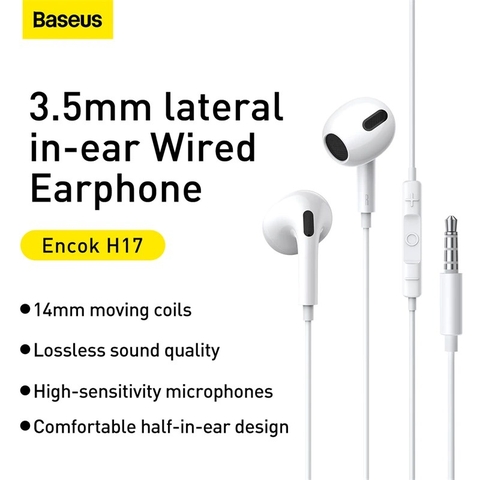 Tai nghe có dây Baseus Encok H17 Wired Earphone 3.5mm 1.2m , tích hợp micro đàm thoại chất lượng cao